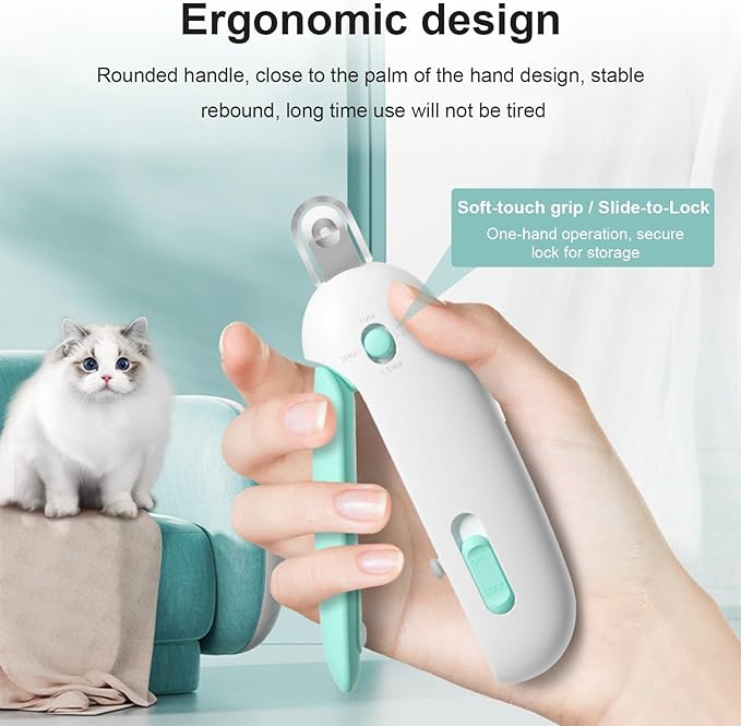 Professional Cat Nail Clipper and Trimmer with 3 Adjustable Safety Levels (1-3.5mm), Kitten Supplies, Puppy Grooming Tools, with Debris Catcher & Hidden Nail File