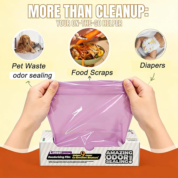 Odor-Sealing Cat Litter Bags - 100 Count Unscented Cat Poop Bags with Strong Odor Control, Leakproof & Durable Pet Waste Bags (Size:XL, Color: Purple)