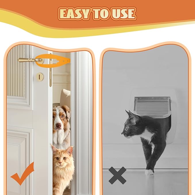 TGIOW Cat Door Latch, 1 Pcs Cat Door Stopper Pet Door Latch to Keep Dog Out of Litter Box and Food, Door Prop for Cat with 5 Adjustable Size Strap 2.5-6" Wide, No Measuring, Easy to Install, Yellow