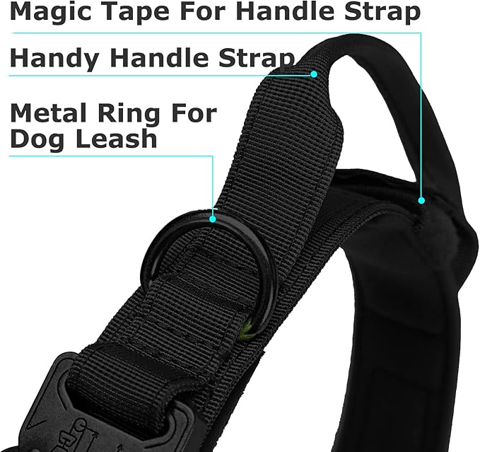 Dog Tactical Collar Military Dog Training Collar Control Handle and Heavy Metal Buckle for Medium Large Dog Training Black M