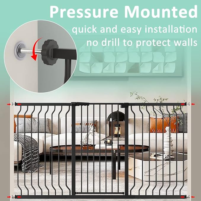 ALLAIBB Black 40.55" Extra Tall Wide 57.48-73.62" Baby Gate Pressure Mounted Walk Through Child Kids Safety Toddler Tension Pet Dog Gates with Extension for Doorways Kitchen
