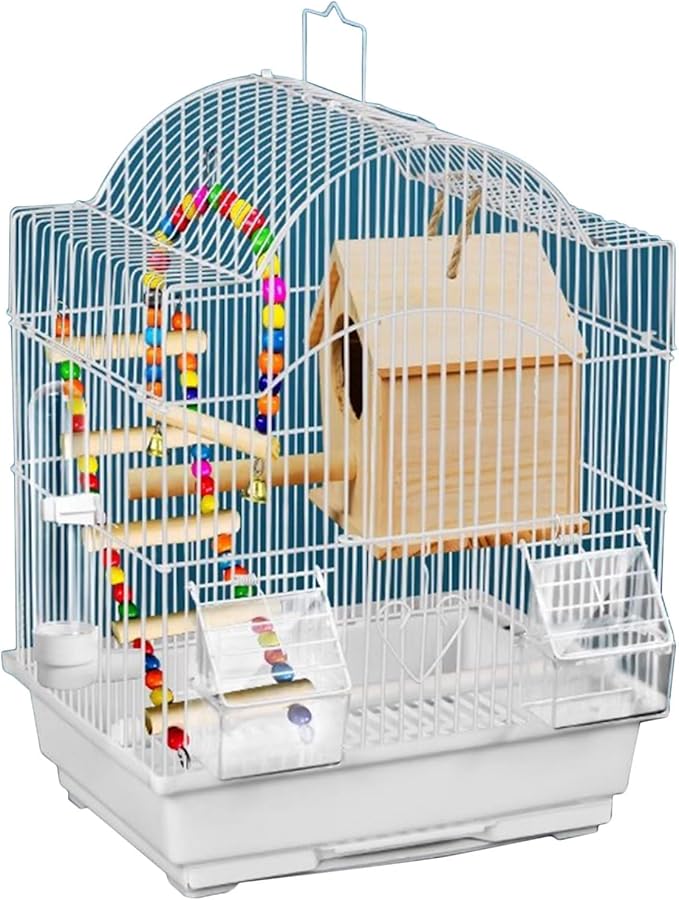 Wrought Iron Bird Cage, Flight Cage for Parakeets Medium Small Parrots Parakeet Cage for Cockatiels Lovebird Finches Canaries(White,35 * 28 * 47cm/14 * 11 * 19in)