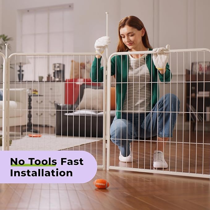 SunsGrove Indoor Dog Playpen, 45 Inch 6 Panels with Wider Door for Large Dogs, Easy Setup Anti-Rust Pet Fence, White
