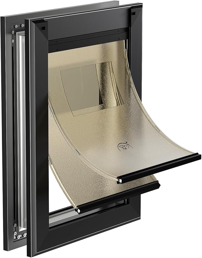 MAVRICFLEX Heavy Duty Dog Door with Double Sliding Lock Panels, Energy Efficient Large Doggie Door, Easy Installation, Two Magnetic Soft Flaps Doggy Door for Large Dogs Up to 100LBS, Black