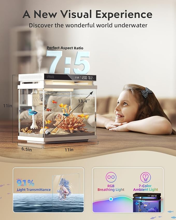 2 Gal Fish Tank Betta Aquarium Kit Aroma White & 50W Aquarium Heater