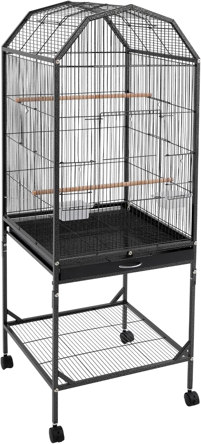 Bird Cage, Open Top and Rolling Stand Medium Small Bird Cage, Bird Cages with Universal Wheels for Parrots, Budgerigars, Parakeets, Cockatiels, Lovebirds, 18 x 18 x 53.9 Inch (Black)