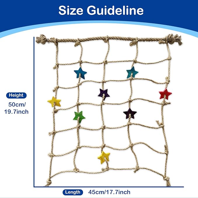 Bird Climbing Rope Net Climbing Rope Ladder,Size - 18''X20'' Parakeet Cage Hanging Toys for Rats Parakeet Cockatiel Cockatoo Conure African Grey Budgie