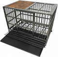 38 Inch Heavy Duty Funiture Dog Crate with Wheels, Indestructible and Escape Proof Wooden Kennel Indoor for High Anxiety Dogs with Sturdy Locks, Double Door and Tray, Extra Large XL XXL