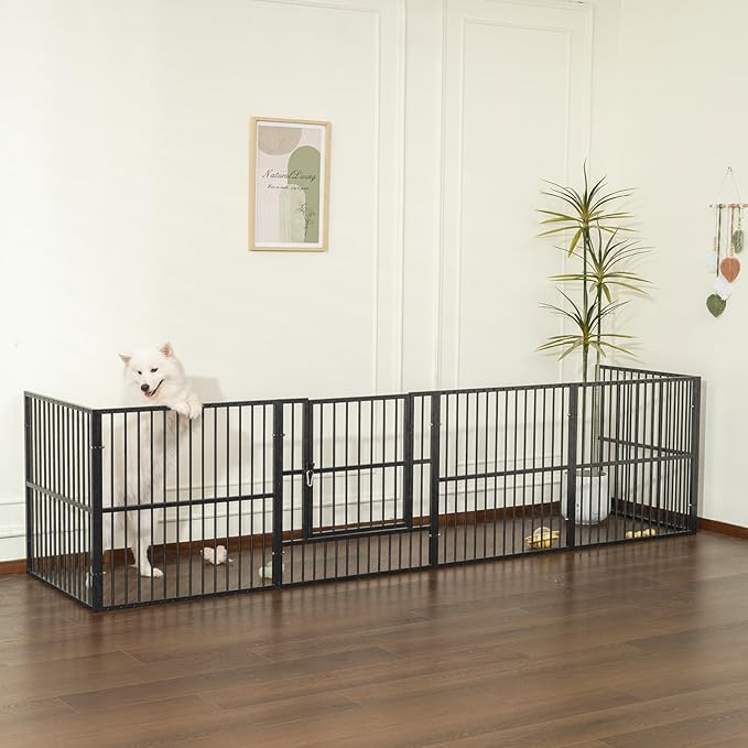 Dog Playpen - 32" Height Dog Pen, Heavy Duty Puppy Pen with Door, Safe & Sturdy, Easy Assemble for Indoor/Outdoor Pet Playpen (8 Panels with Door, Grey)