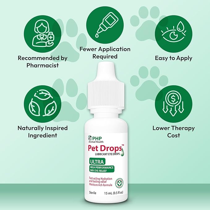 Ultra Lubricant Pet Drops 15 ml - Eye Drops for Cats and Dogs - Moisture Rich Formula, Fast Acting Hydration Dogs Eye Drop for Dry Eyes, Artificial Tears for Extra Dry Eye (U.S Made)