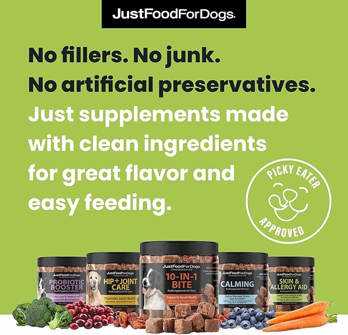 Just Food for Dogs Hip and Joint Supplement for Dogs, Human Grade Glucosamine Chondroitin Dog Supplements, Multivitamin Soft Chews, Omega 3 Oil, Superfood Blend, Plant Based Dog Vitamins - 45 Count 3