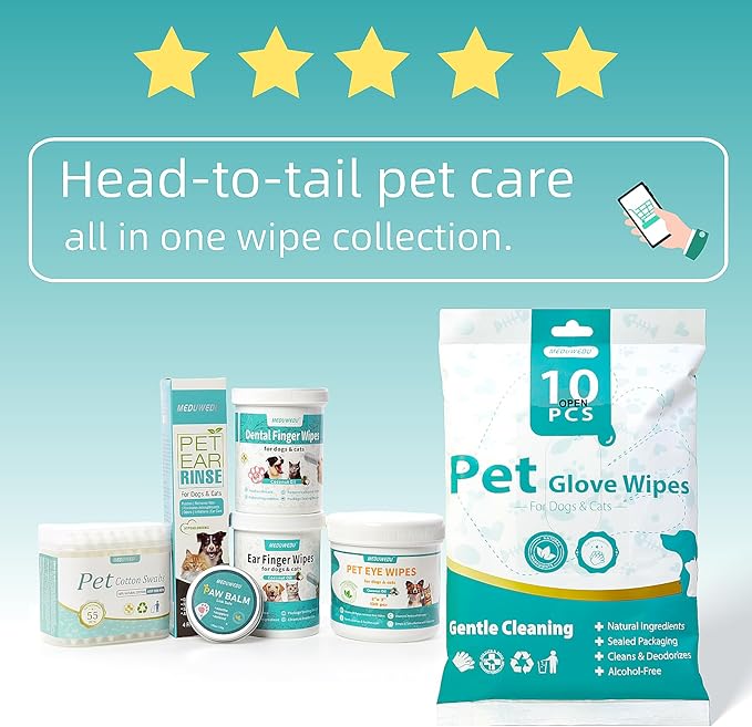 Wider Dental Care Finger Wipes 60 Counts,Teeth Cleaning Finger Wipes for Dogs & Cats,Reduces Plaque & Supports Oral Freshness, Unscented