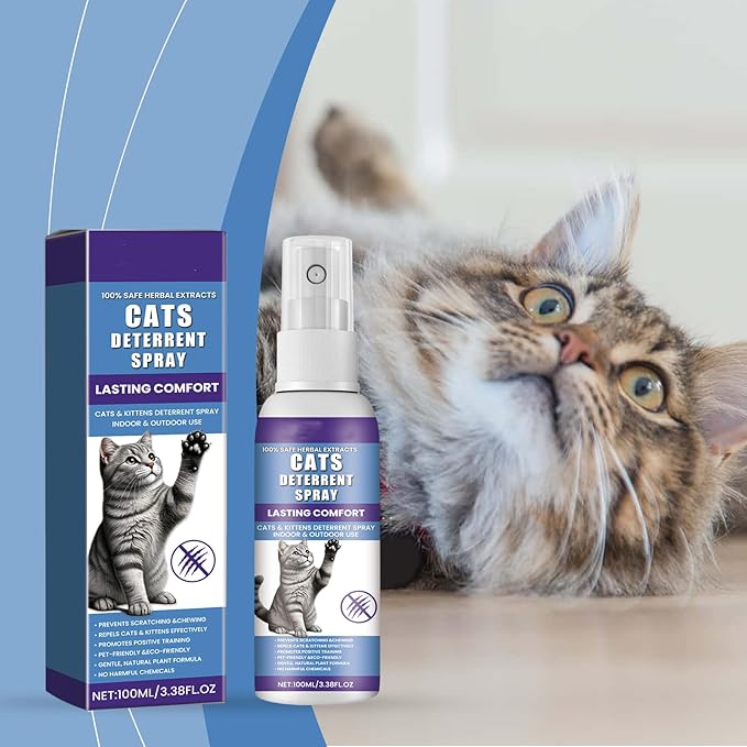 Cat Repellent Spray - Indoor/Outdoor Cat Deterrent Training Aid, Natural Plant-Based Formula to Stop Scratching, Jumping on Counters, and Spraying Behavior
