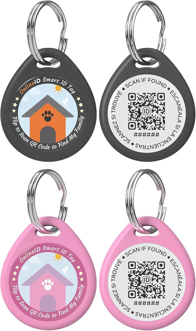 2 Pack Personalized Dog Tags,QR Code Pet ID Tags with Online Profile systerm,Editable Any Names and Phone numbles,Black&Pink,L
