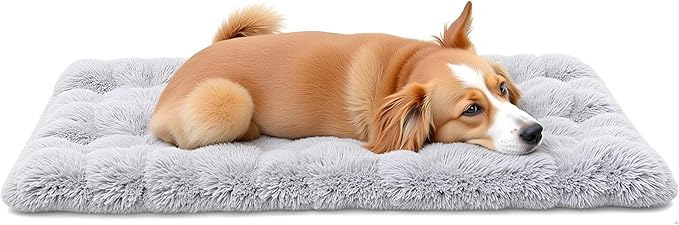Small Dog & Cat Bed, Washable Warm Winter Fluffy Heated Calming Dog Crate Bed for Small Size Pets, Supportive Plush Crate Pad for Dogs(18 * 12", Light Grey).