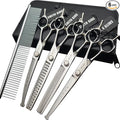 7 inches Safe Dog Grooming Scissors Set with Round Tip,Straight & Thinning & Curved Shears Set with comb for Dog & Cat Grooming human hair cutting (Black 4 in 1 with comb)