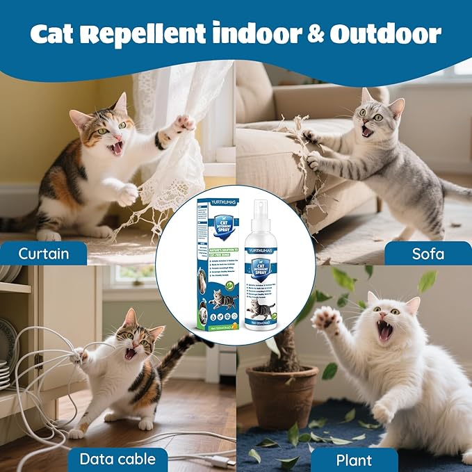 Cat Deterrent Spray - Indoor & Outdoor Cat Repellent, Stops Cats from Scratching Furniture, Carpets, Sofas, Curtains and Urine Marking - Effective Anti-Scratch Training Aid (blue1)
