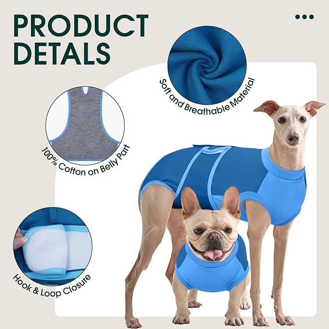 Kuoser Dog Recovery Suit Female, Dog Surgery Suit Male Neuter, Dog Body Suits After Surgery Anti Licking Pet Surgical Suit for Abdominal Wounds Skin Disease, Soft Dog Onesie Substitute Cone, Blue 2XL