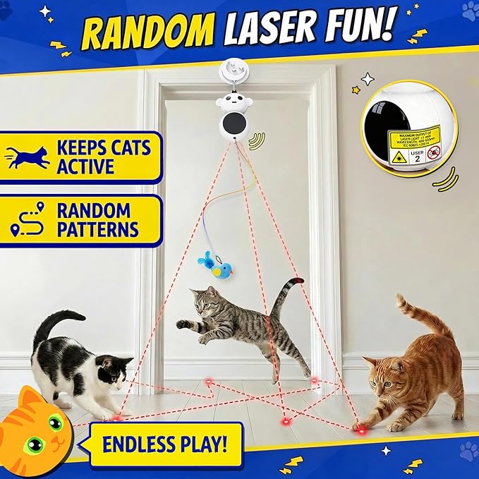 Interactive Cat Toys for Indoor Cats - 2 in 1 Automatic Cat Toy with Flying Bird，Smart Moving Wand Toy with 2 Modes, Auto On/Off Hanging Safe Toys for Bored Kitten & Adult Cats (Green)
