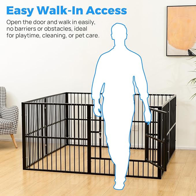 Dog Playpen - 32" Height Dog Pen, Heavy Duty Puppy Pen with Door, Safe & Sturdy, Easy Assemble for Indoor/Outdoor Pet Playpen (12 Panels with Door, Black)
