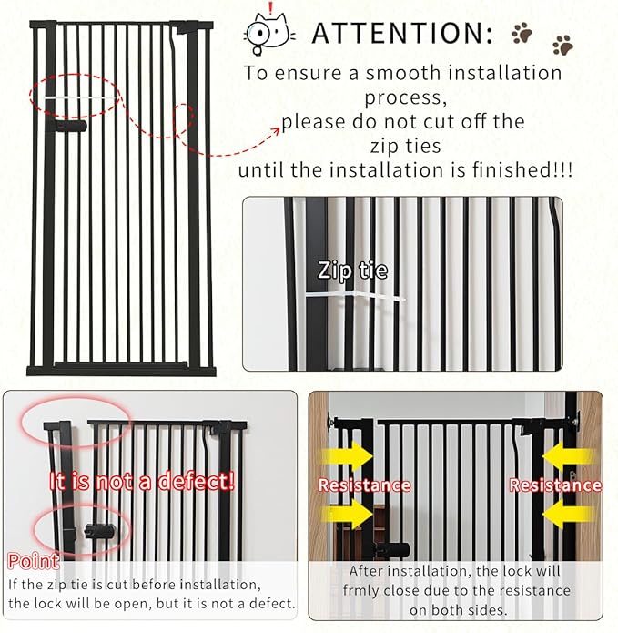 Lumizone Extra Tall Cat Gate 61.02" High Pressure Mounted Extra Wide 2025 New (17 Sizes) 1.37" Gap No Drilling Auto-Close One-Handed Operation Tall Pet Gate for Dogs(Black, 61.02" H x 29.92"-59.44" W)