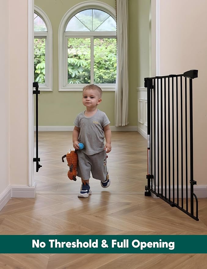 Babelio Removable & No Bottom Bar Baby Gate, 29-43" Hardware Mounted (Drill Needed)| Wide Walk-Thru| Auto-Close Safety Dog/Pet Gate for Stairs & Doorways (Black, 29-43" W, 30" H)