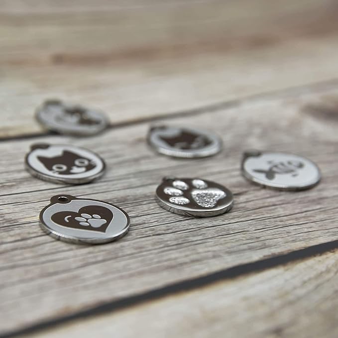 Stainless Steel Cat ID Tags - Engraved Personalized Cat Tags Includes up to 4 Lines of Text with Kitty Face Shape