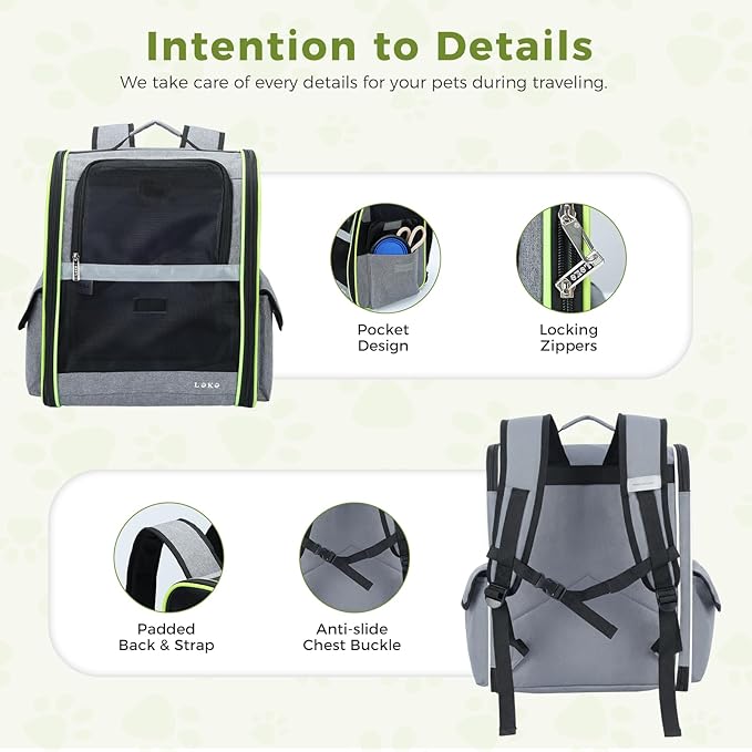 Lekereise Cat Backpack Carriers, Dog Carrier Backpacks with Breathable Mesh for Small Medium Cats Dogs Puppy Up to 17 Lbs, Pet Foldable Carrying Backpack Ventilated for Travel Hiking Collapsible