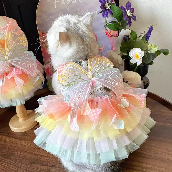 Cat/Small Dog Pretty Fairy Costume Clothing - Cute Dress Outfit for Spring Halloween Christmas Girl Party (M)