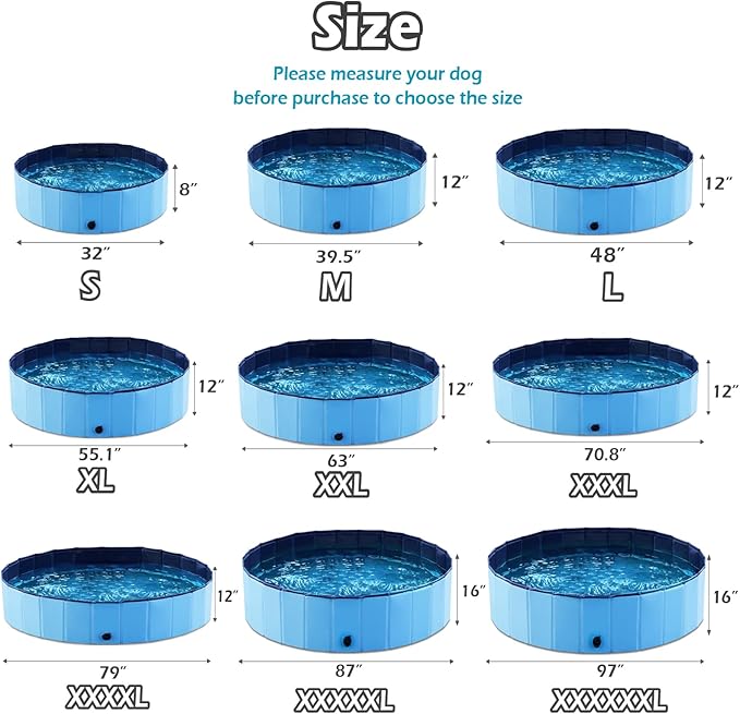 Jasonwell Foldable Dog Pool Collapsible Hard Plastic Dog Swimming Pool Portable Kiddie Pool Pet Pool Doggie Wading Pool Bath Tub for Puppy Small Medium Large Dogs Cats and Kids 32" PP Blue