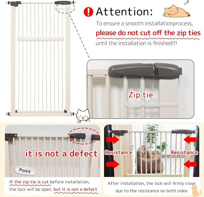 Lumizone Extra Tall Pet Gate 55.12" High Pressure Mounted 38.39"-59.24" Extra Wide (9 Sizes) 1.37" Gap for Cat Dog Stairs Doorway Hallway No Drilling Auto-Close (30.12"-59.24" W, Cream White)