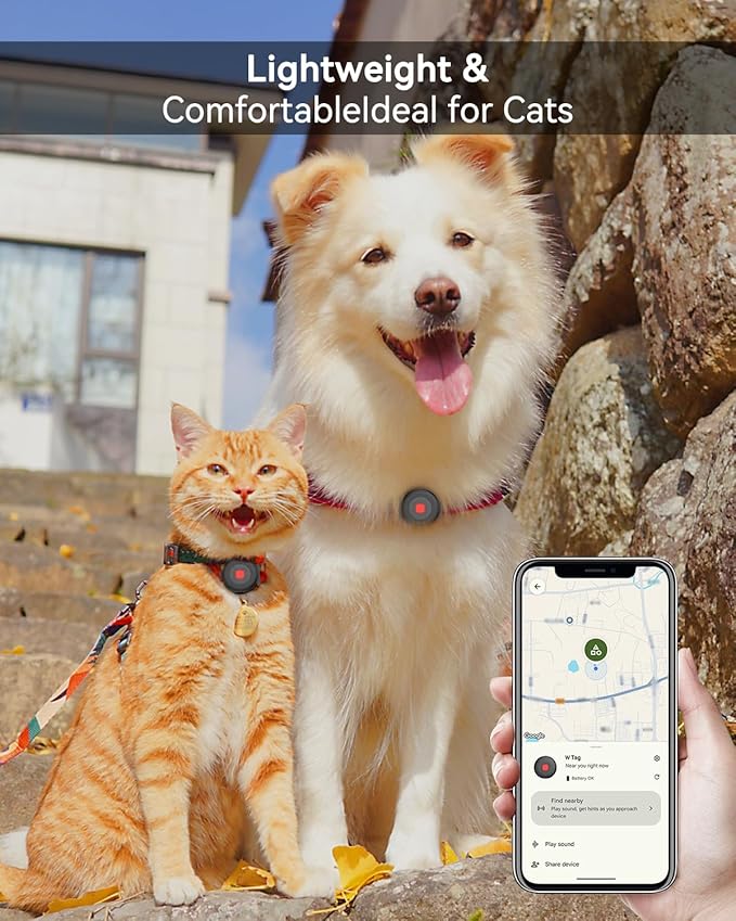 Location Tracker Tag for Dogs & Cats with Silicone Collar Holder, Works with Apple Find My & Android Find Hub, IP67 Waterproof Bluetooth Anti-Lost Locator (Black – Pet Collar Case, 1 Pack)
