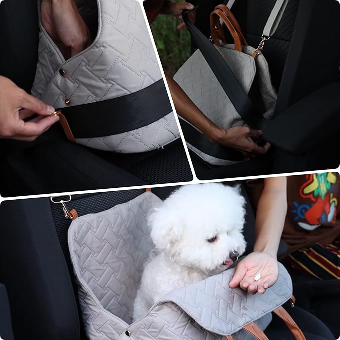 Small Dog Carriers Purse Bag,Dual Use,Car Safety Seat Light Cozy Pet Bed Kennel for Puppies Cats Lightweight Bags Fashion Woman Handbag Totes Go Vet Outdoor(Grey)