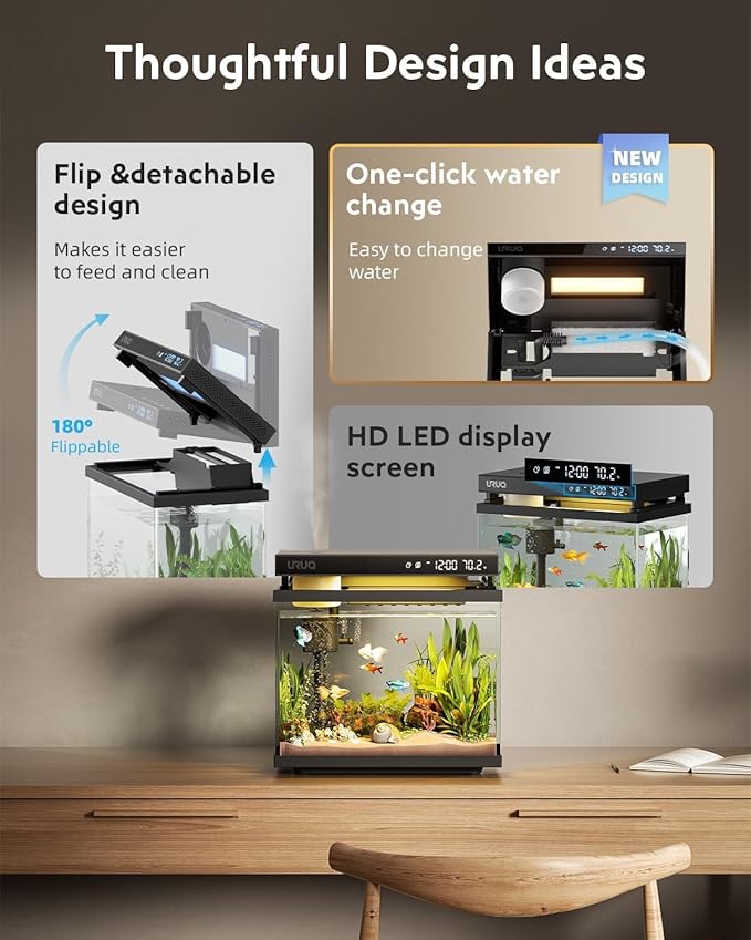 2 Gal Fish Tank Betta Aquarium Kit Aroma Black & 25W Aquarium Heater