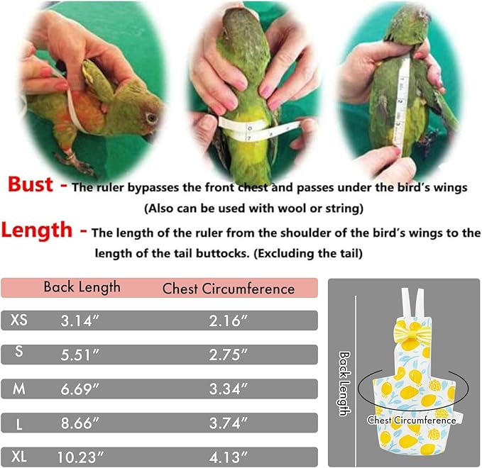 Bird Diaper Carrier Flight Suit Straps, Reusable Training Diaper Set Liners with Hook and Tow Eyes for Parrots and Cockatiels (Yellow LemonV, S)