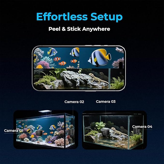 2K HD Aquarium & Terrarium WiFi Pet Camera, Aquarium Camera, 140° Wide-Angle Anti-Glare & Anti-Reflection, AI Motion Detection, AI-Powered Detection, Two-Way Audio for Fish Reptiles (Black+128G)