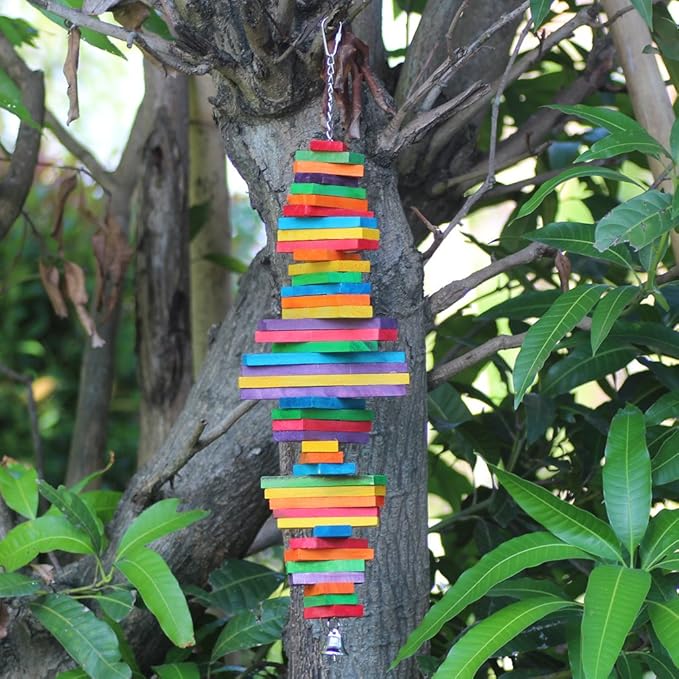 Bird Chewing Toy Large Medium Parrot Cage Bite Toys African Grey Macaws Cockatoos Eclectus Amazon (Rainbow-23.2inch)