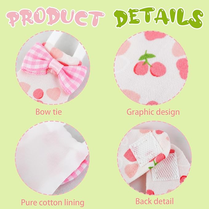 Bird Diaper Flight Suit, 3-Packs Lightweight Reusable Washable Elastic-Straps Parrot Clothes for Peony/Monk Parakeet, Prevents Poop Leaks & Feather Pecking (Bow+Lemon+Cherry, M)