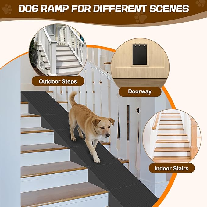 Dog Wedge Ramp for Stairs/Staircases, Portable & Lightweight Pet Ramp with Non-Slip Surface for Small Size Dogs Cats, Low Angled Dog Ramp for Elderly & Injured Pets (100LBS Capacity, 2Pack)