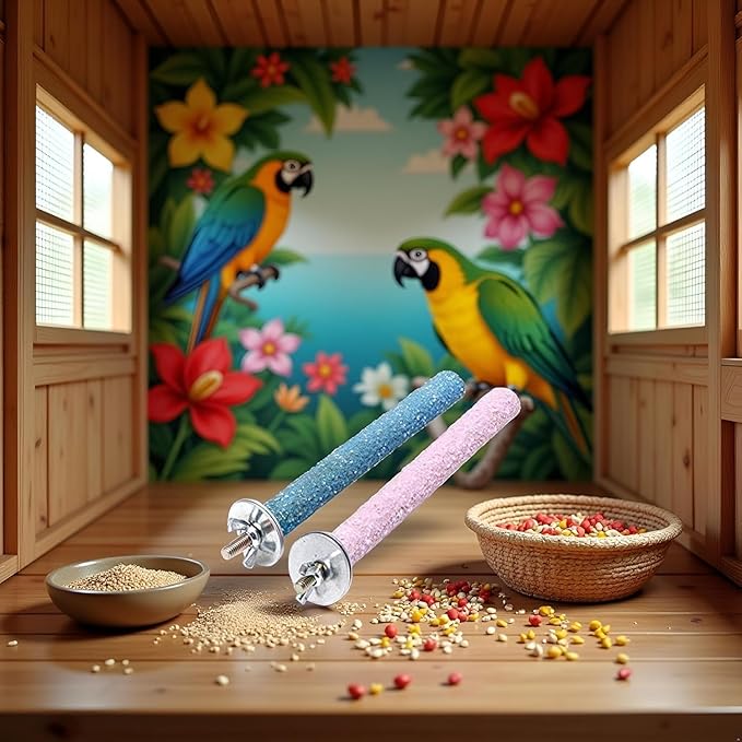 2 Pcs Bird Perch Stand Toy Wood Parrot Perch Stand Grinding Claw Sticks Sanded Surface Cage Toy for Parakeets Finches Parakeet Toys Birdcage Accessories