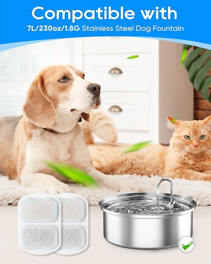 Dog Water Filter Replacement Compatible with oneisall 7L/230oz/1.8G Stainless Steel Pet Water Fountain, Pet Water Filter 12 Set Dog Water Bowl Filters