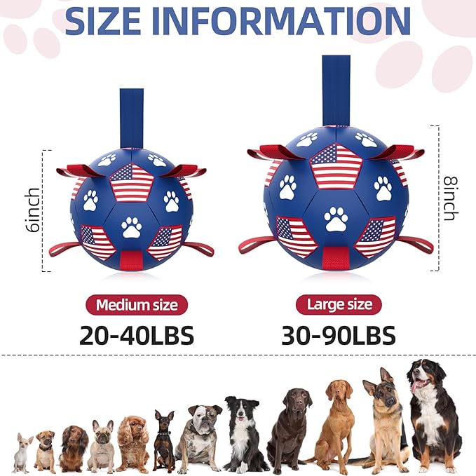QDAN Dog Toys, Soccer Ball with Straps, Durable Dog Balls for Small Medium, Beach Pool Dog Water Toy (6 Inch)