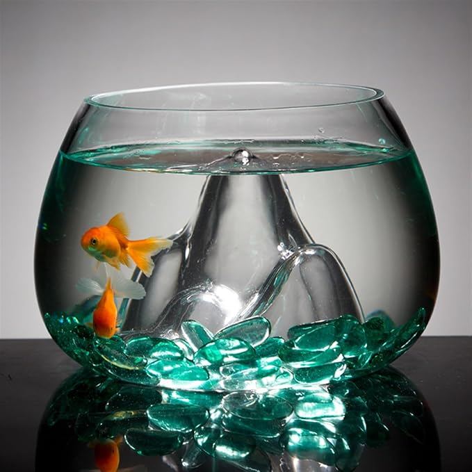 Fish Bowl Creative Desktop Glass Aquarium Tank with Raised Mountain Peak Modeling Decorative Living Room Transparent Glass Aquarium Aquarium Decorative Ornaments for Home Use Aquariums(16x21x12cm)