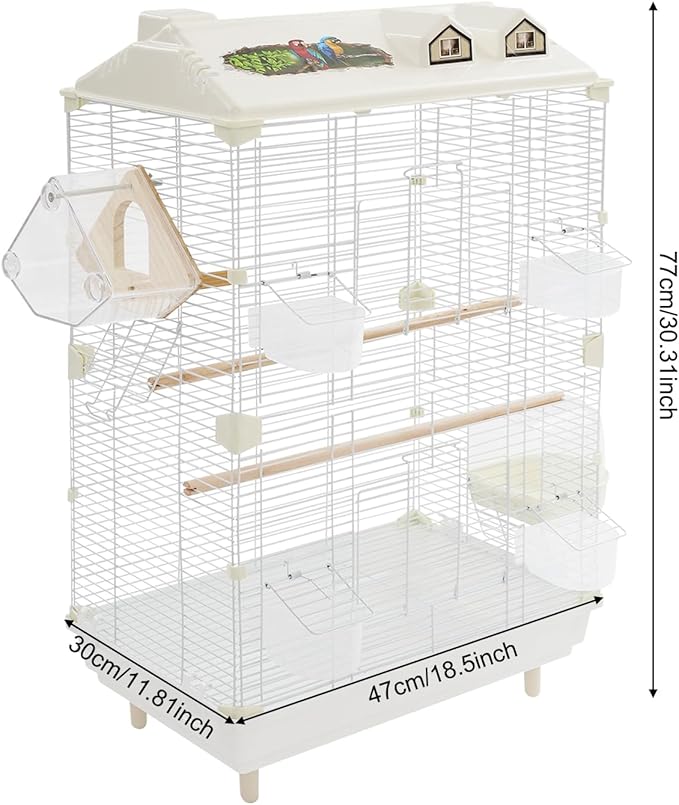 Two-Tier Bird Cage, 30 Inch Pigeons Parrot Birdcage with Safe Rotary Door Lock, White Parakeet Cage for Small to Medium Birds, Easy Access Double Doors. (D)