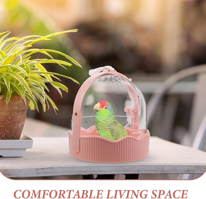 Portable Parrot Travel Cage with Large Ventilated Space, Lightweight Outdoor Bird Carrier for Small to Medium Birds, Pink Parakeet Travel Cage for Outdoor Use