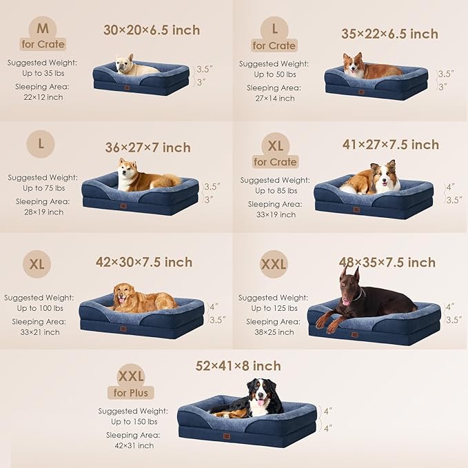 EHEYCIGA Orthopedic XL Dog Bed for Large Sized Dog, 42x30x7.5 Inch Extra Large Memory Foam Dog Couch Bed with Sides, Waterproof Liner & Washable Removable Cover, Bolster Pet Sofa, Navy