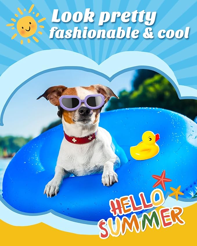 Lewondr Dog Sunglasses Small Breed, Dog Goggles UV Protection for Small Dogs Eye Protection with Adjustable Strap Windproof Anti-Fog Sunglasses for Small Breed Doggy Puppy Glasses
