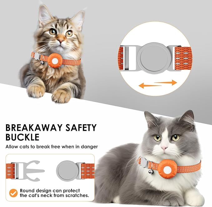 Cat Tracker, MINI Pet Tracker for Cats, No Monthly Fee GPS Tracker for Cat, Compatible with Apple Find My App(Only iOS), Real-Time Tracking, Waterproof Cat GPS Tracker, Orange