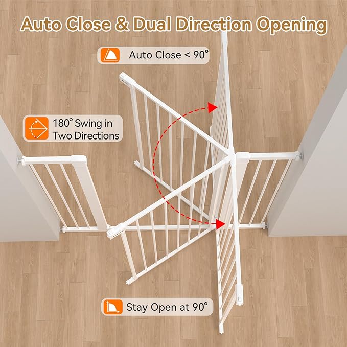 43 inch Tall Safety Dog Gate Adjustable 29.7-45.2 inch Extra-Wide Metal Pet Gate Drill-Free Pressure-Mount Installation kit Self-Closing Cat Gate for Stairwells、Doorways（White）