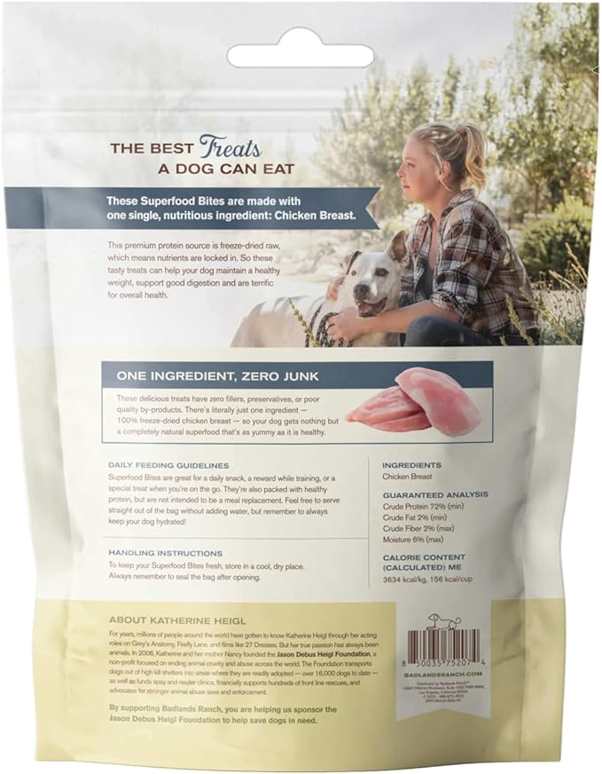 BADLANDS RANCH by Katherine Heigl – Superfood Bite Freeze-Dried Raw Chicken Breast Dog Treats – High Protein Single-Ingredient Snacks for Training, Rewards & Daily Wellness